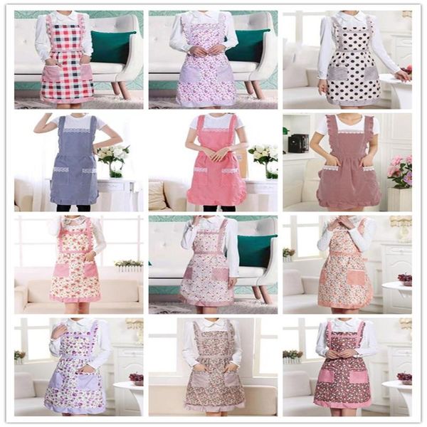 

aprons double kitchen apron fashion cute water and oil resistant diy baking cooking bib flower style pocket lace princess skirt