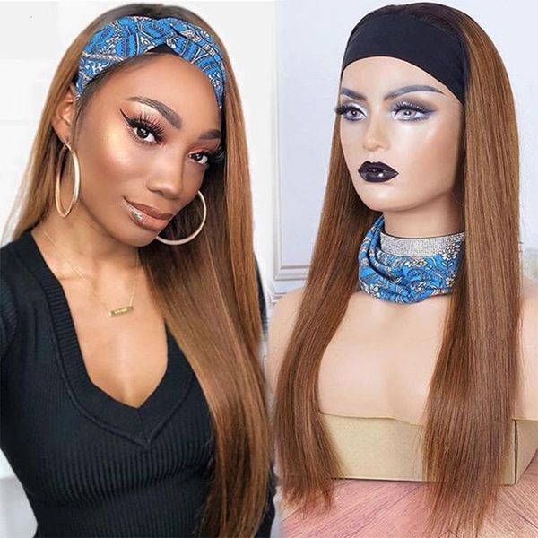 

atina brown ombre headband wig honey blomde colored wig human hair straight full machine made wig beginner friendly remy, Black;brown