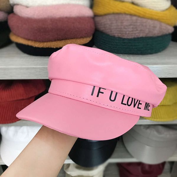 

u love me if pink black military octagonal cap, Blue;gray