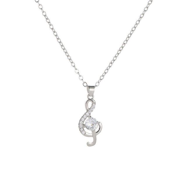 

elegant women necklace crystal music note pendant necklace for women treble clef choker fashion jewelry musician gifts, Silver