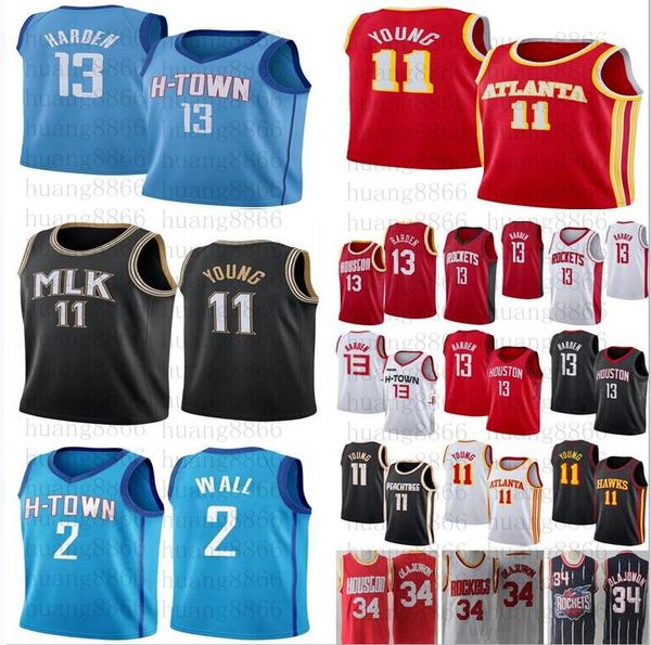 

2 john james 13 harden basketball jersey hakeem 34 olajuwon ball new houston rocket atlanta hawk, Black;red