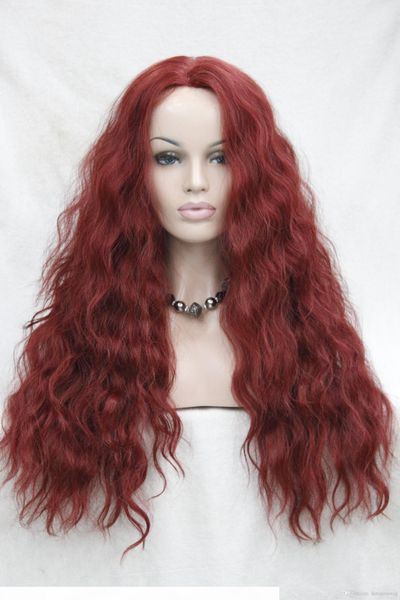 

hivision2018 new quality good fashion long wavy synthetic wig red lace front wig wavy wigs, Black
