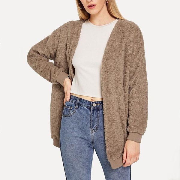 

new autumn winter long sleeve zipper fur jackets women casual plush outwear coat ladies streetwear loose fake fur overcoat s-xl1, Black;brown