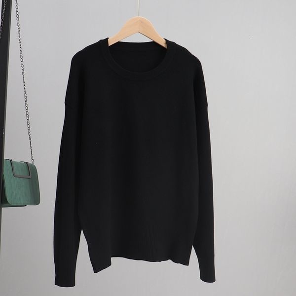 

2021 new oversized women o neck basic thick warm knitted jumper stretch female autumn winter loose pullover sweater zqsz, White;black
