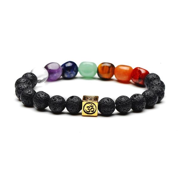 

chakra fashion stone natural 7 black lava aromatherapy essential oil diffuser bracelet for women men, Golden;silver