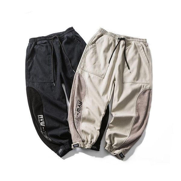 

men's 2020 spring and autumn new japanese splicing beam loose overalls men's casual trousers, Black