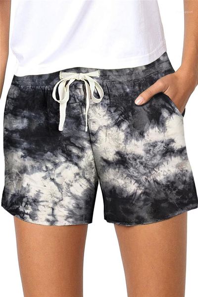 

shorts elastic waist drawstring summer loose sport shorts ladies casual pants women tie dye, White;black