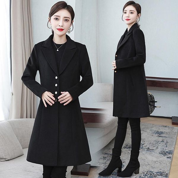 

women's wool & blends professional wear black 2021 temperament sales jewelry work clothes bank crew woolen coat