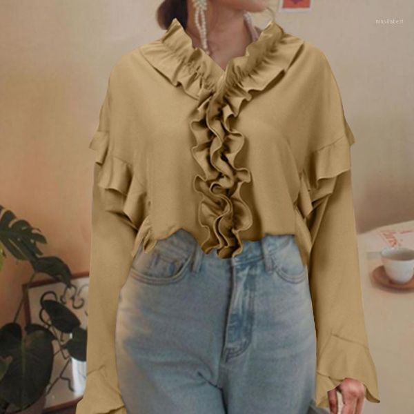 

women's ruffle blouse zanzea stylish spring blouse casual long sleeve blusas female solid tunic elegant oversized chemise1, White