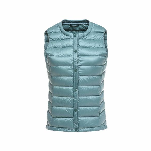 

2021 new ultra light down vest women portable single breasted lightweigt sleeveless winter warm round collar waistcoat s5rn, Black;white