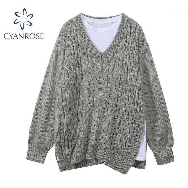 

2020 autumn winter oversized sweater women solid loose designer knitted sweaters women long sleeve pullover female jumper 1, White;black