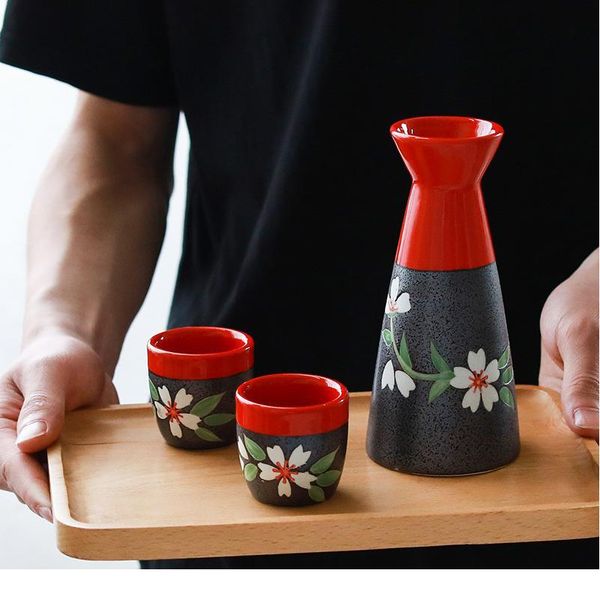 

japanese sake set, 5 pieces sake set hand painted design porcelain pottery traditional ceramic cups crafts wine glasses bbysts