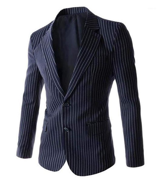 

navy bule suits jacket custom made fashion striped formal wear men business dress suits blazer men1, White;black