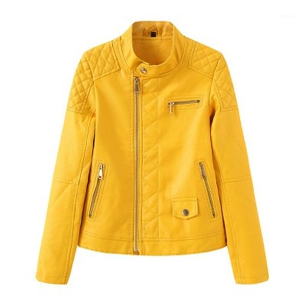 

s-3xl pu leather coat women moto biker zipper artificial leather jacket female fashion slim outwear black yellow red rm500561