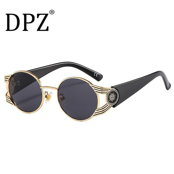 

sunglasses luxury punk round frame metal men's fashion trend woman personality color uv400, White;black