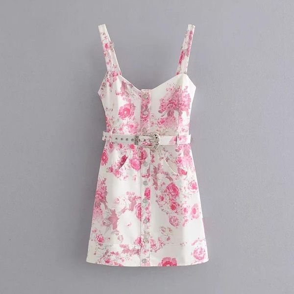 

vintage chic pink floral print hook button dress women sweet square collar sling mini dresses, Black;gray