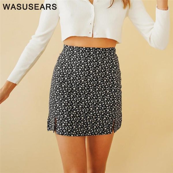 

summer skirts womens 2020 high waisted skirt floral mini skirt women bodycon skirts side split with zipper casual1, Black