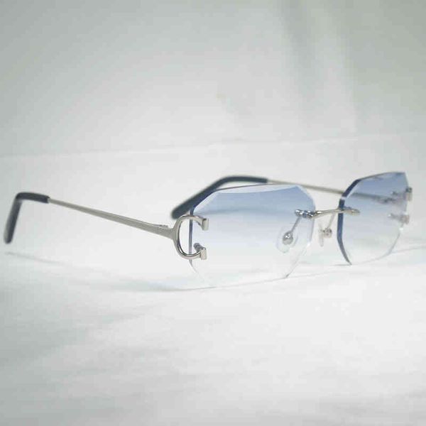 

vintage rimless wire sunglasses men eyewear women for summer diamond cutting clear glasses metal frame oculos gafas factory wholesale 111, White;black