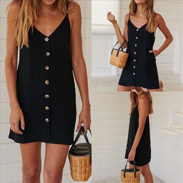 

dresses for women 2019 new fashion pure color button polyester summer dress party night woman dresses dropship 952020, Black;gray