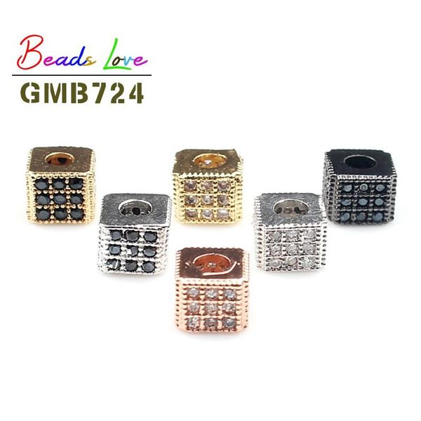 

3pcs/lot 6*5mm metal micro pave cz crystal beads square shape copper spacer beads for jewelry making diy charm men bracelets wmtars