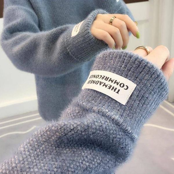 

surmiitro mink cashmere knitted sweater women turtleneck for autumn winter long sleeve jumper korean ladies pullover female y200116, White;black