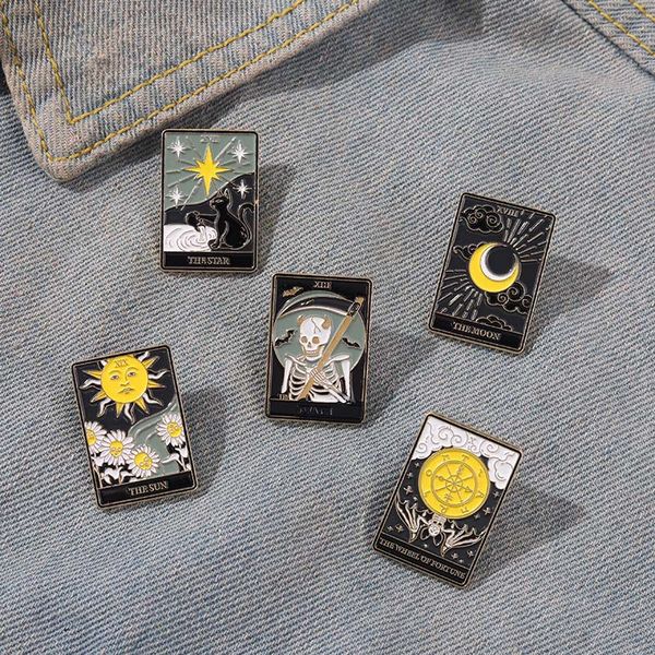 

punk tarot card series sun moon brooches women alloy enamel star skeleton badges accessories for sweater backpack clothes lapel pins europea, Blue