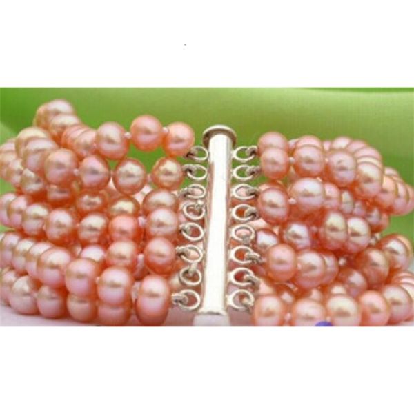 

bangle pearl 8strands round bracelet pink fw magnet, Golden;silver