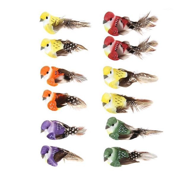 

decorative objects & figurines 12pcs/set simulation feather birds models fake artificial foam animal wedding home garden ornament craft mini
