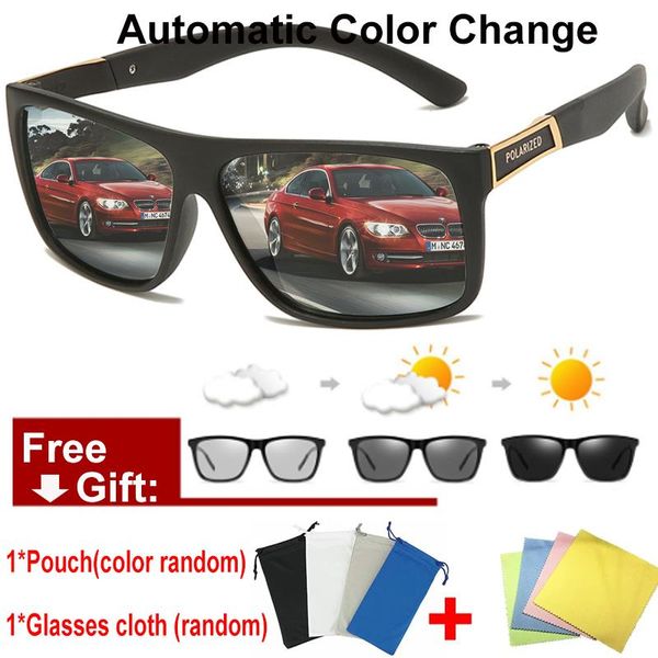 

sunglasses pochromic men polarized driving chameleon square tr90 glasses male change color sun lentes sol hombre, White;black