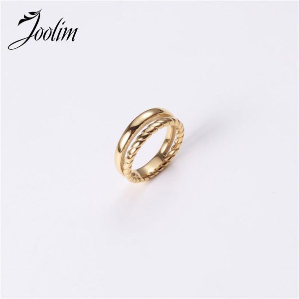 

cluster rings joolim double twisted for women gold color stainless steel, Golden;silver