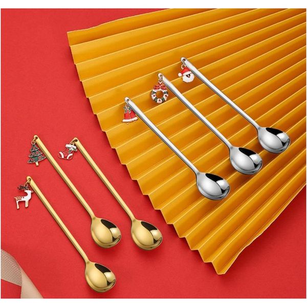 

new year metal merry christmas spoons food grade safety kid tableware christmas ornaments for party table children gift dropship f wmtvwu