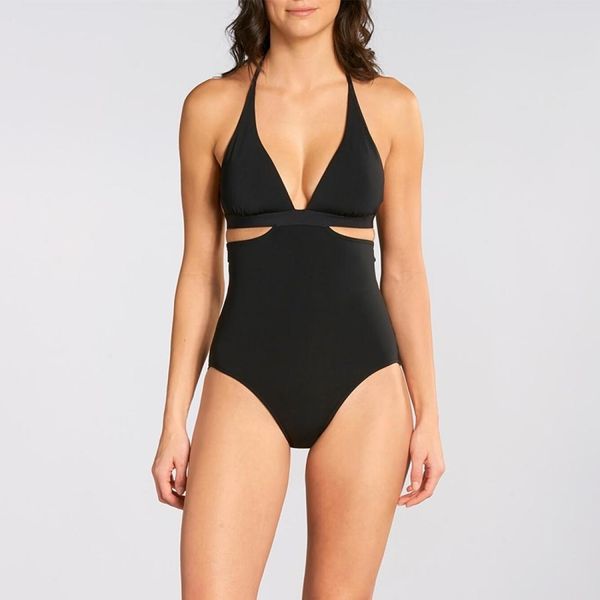 

triangle double button one-piece bikini, White;black