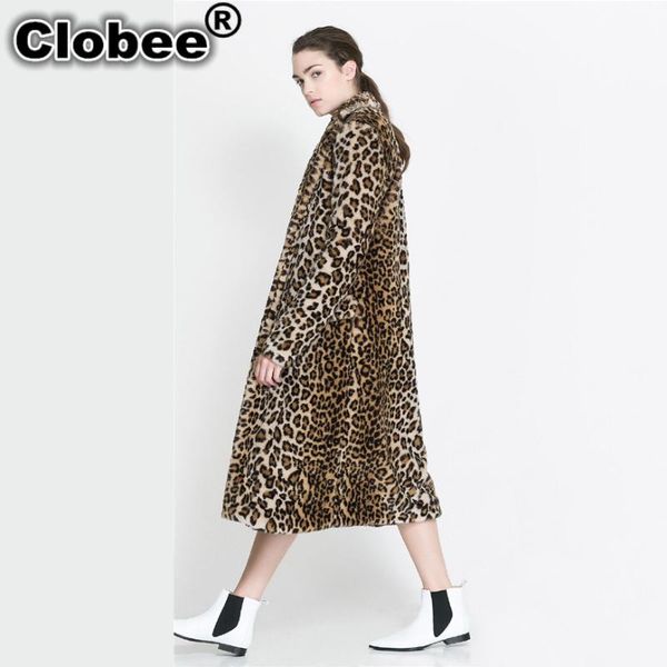 

women's fur & faux 2021 leopard coat long female jacket women winter with woman clothes, Black