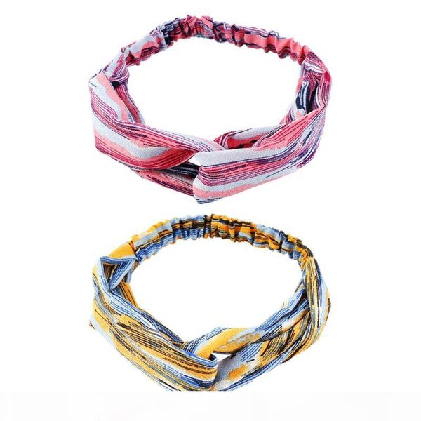 

women sport yoga button headband abstract stripe cross knot protect ear headwrap