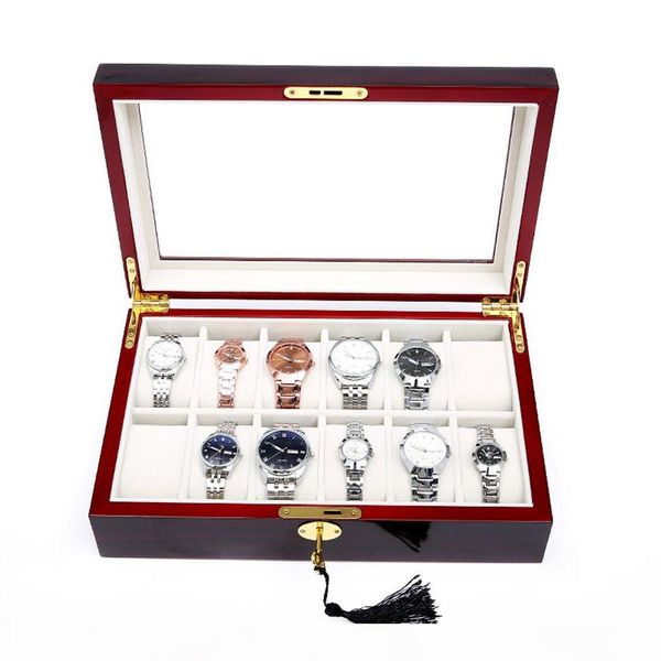 

2 3 5 6 10 12 slots watch box storage with red black wooden glass case bracelet display casket watches holder casket 2, Black;blue
