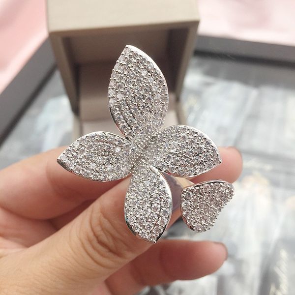 

european and american custom new style banquet simple and luxurious atmosphere zircon butterfly ring full of drill opening adjustable ring, Silver
