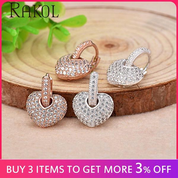 

rakol fashion романтическое сердце формы сердца микро паве cz камень подвеска серьги bridal hoop для женщин женские свадебные вовлечения rke, Silver