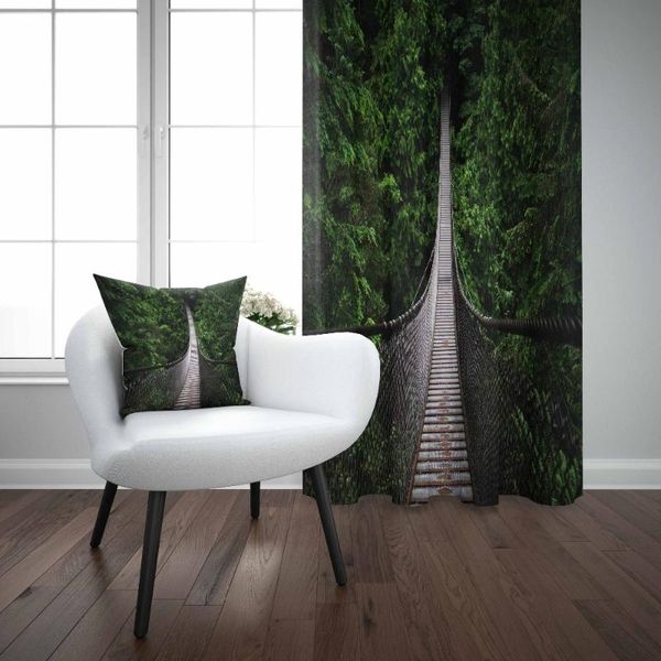 

else green jungle trees on wooden bridge road way 3d print living room bedroom 1 panel set curtain combine gift pillow case