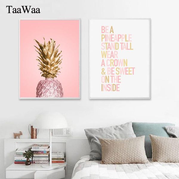 

taawaa pink gold pineapple poster quote wall art canvas painting print decorative picture for women bedroom modern home decor