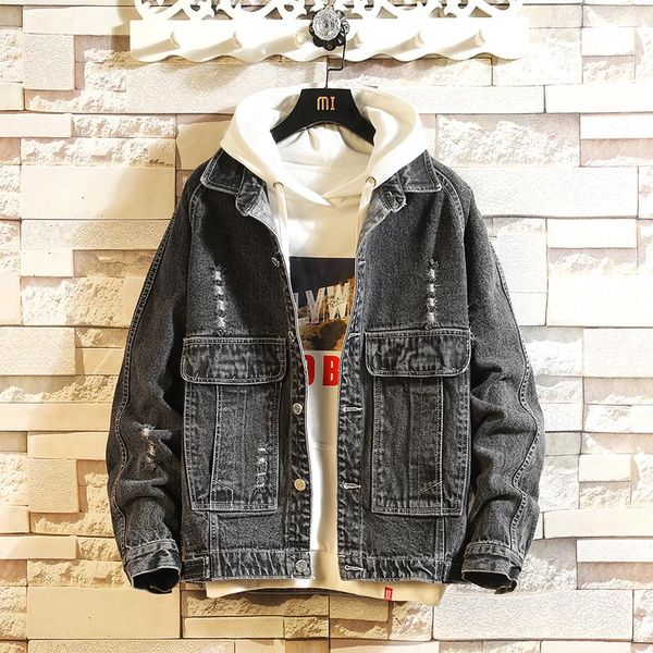 

men's jackets cotton jacket denim loose large size fashion, Black;brown