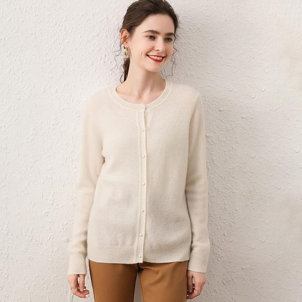 

knitting cardigan female thickening sweater o-neck long sleeve warm women's sweater 100% cashmere autumn winter women1, White