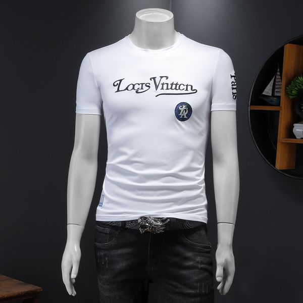 

2022 new men's cotton letter embroidery short-sleeved t-shirt fashion trend printing slim fit all-match bottoming shirt, White;black
