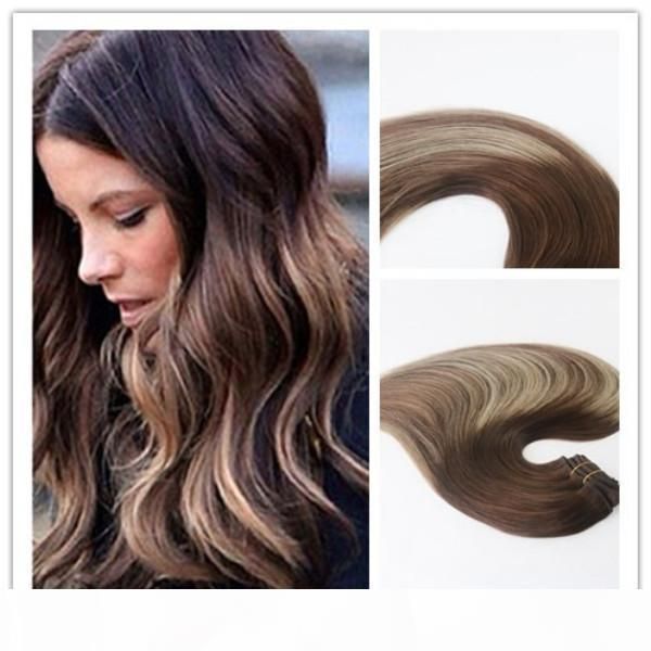

human hair clip in hair extension ombre balayage color #3 #24 #3 grade virgin remy hair straight 100g per bundle, Black