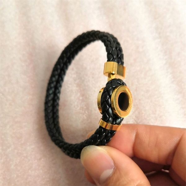 

stainless steel leather bracelets woven antique mens black charm bracelets office stationery promotion bracelet gift, Golden;silver