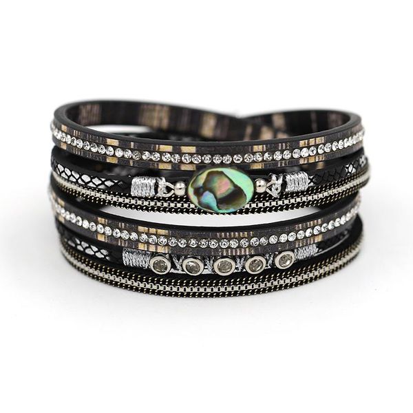 

tennis vonnor women's bracelets multilayer leather abalone shell charm black 2021 fashion jewelry female gifts, Golden;silver