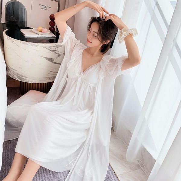

sleepwear set women 2pc nightshirts v-neck pajamas spring wear home suit negligee robe gown bathrobe silky nightdress homewear1, Black;red