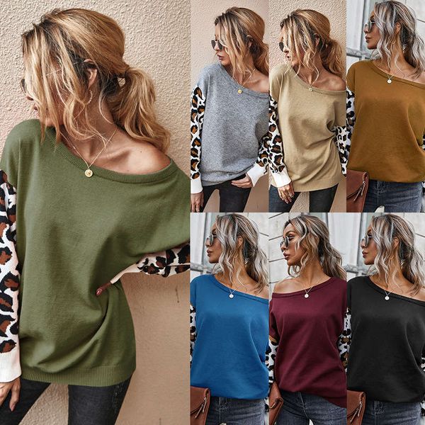 

design women's clothing new autumn / winter 2020 fashion contrast stitching leopard sweater, White;black