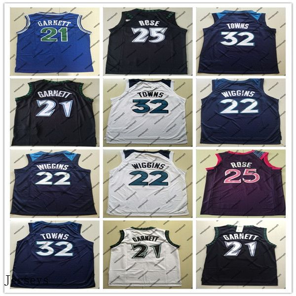 

timberwolves minnesota 22 wiggins 21 garnett 32 towns high school andrewkarl-anthony kevin jersey college basketball city jerseys, Black