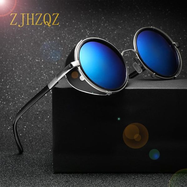 

sunglasses fashion steampunk polarized vintage retro glasses round punk cyber blue green red mirror lens goggles for men/women, White;black