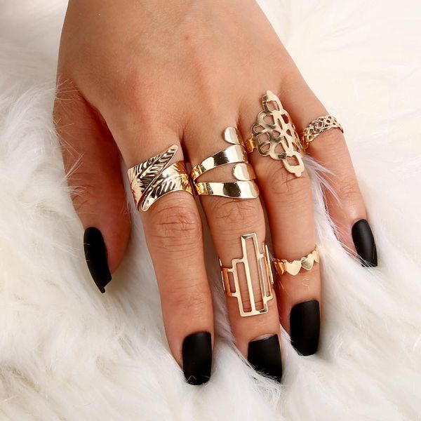 

modyle bohemian gold color metal rings set for women vintage stacking crystal star geometric knuckle ring party wedding jewelry, Golden;silver